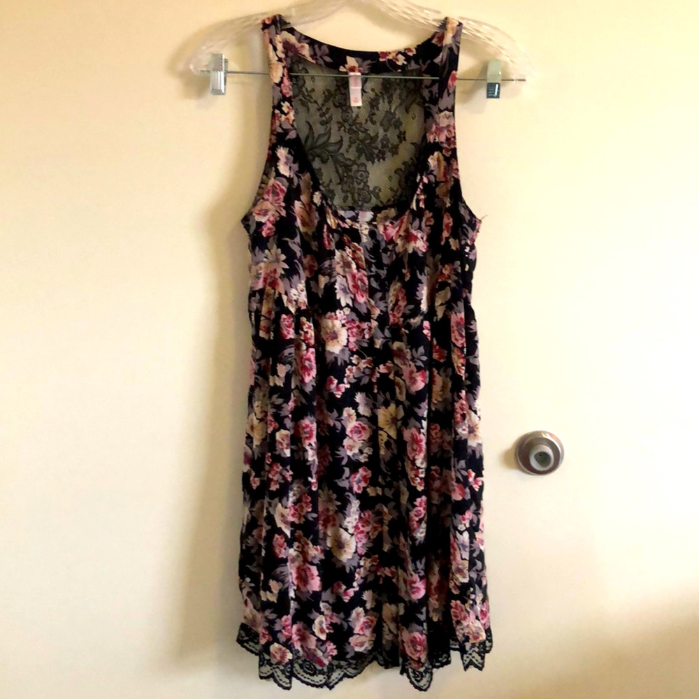 Floral Button-Up Baby Doll Dress with Lace Trim